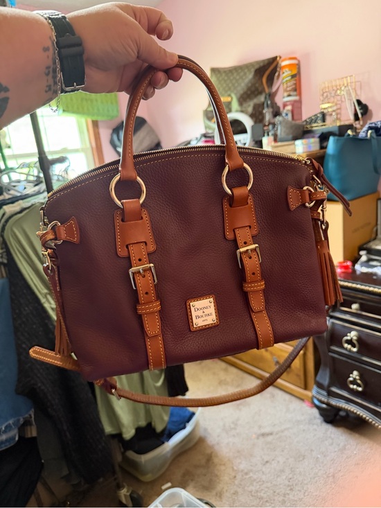 Dooney & Bourke Handbags - Dooney & Bourke Burgundy/Plum Bristol Satchel with Brown Trim and Gold Hardware